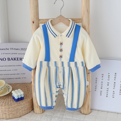 Baby Boy Cute Casual Striped Fake Back Romper