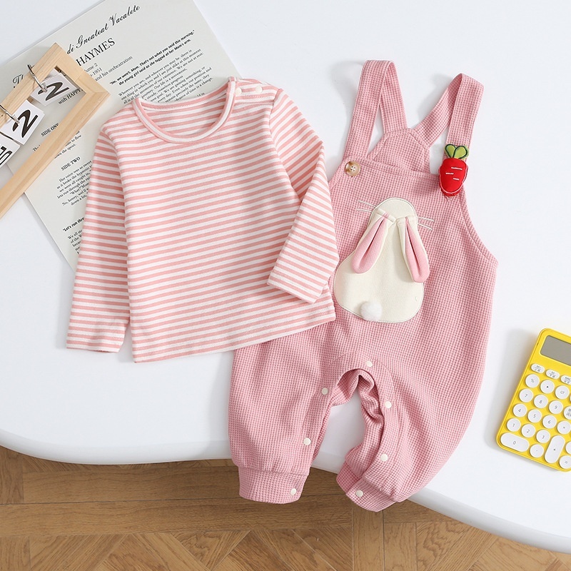 2pcs Baby Boy Little Bow Tie Chambray Strappy Pants Set