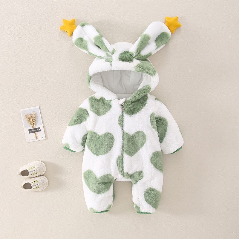 Baby Boy/Girl Cute Love Star Rabbit Ears Thickened Hooded Romper