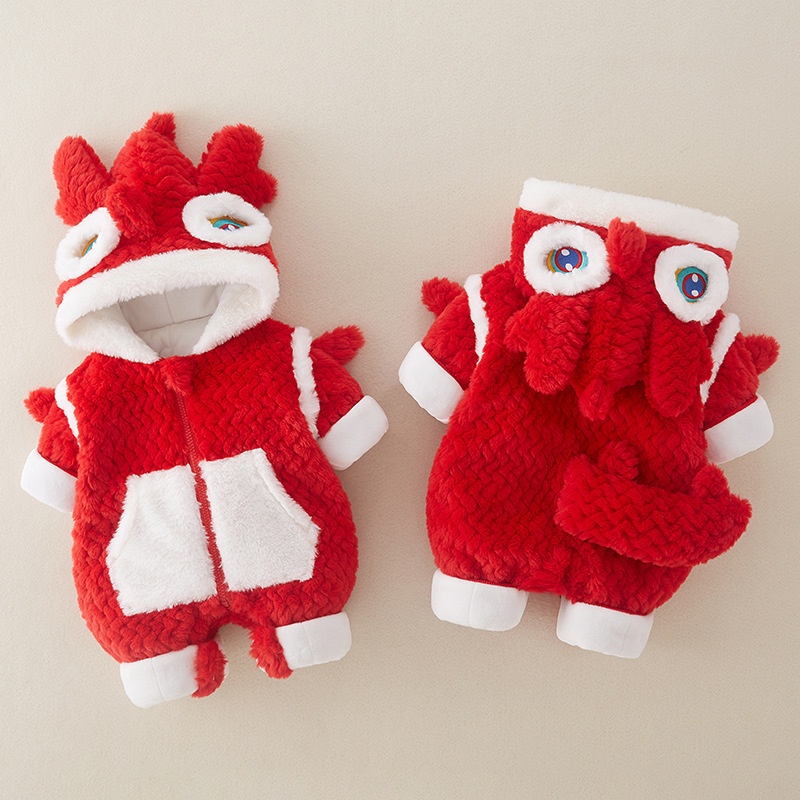 Baby Boy Chinese Dragon Hooded Thickened and Cotton Romper