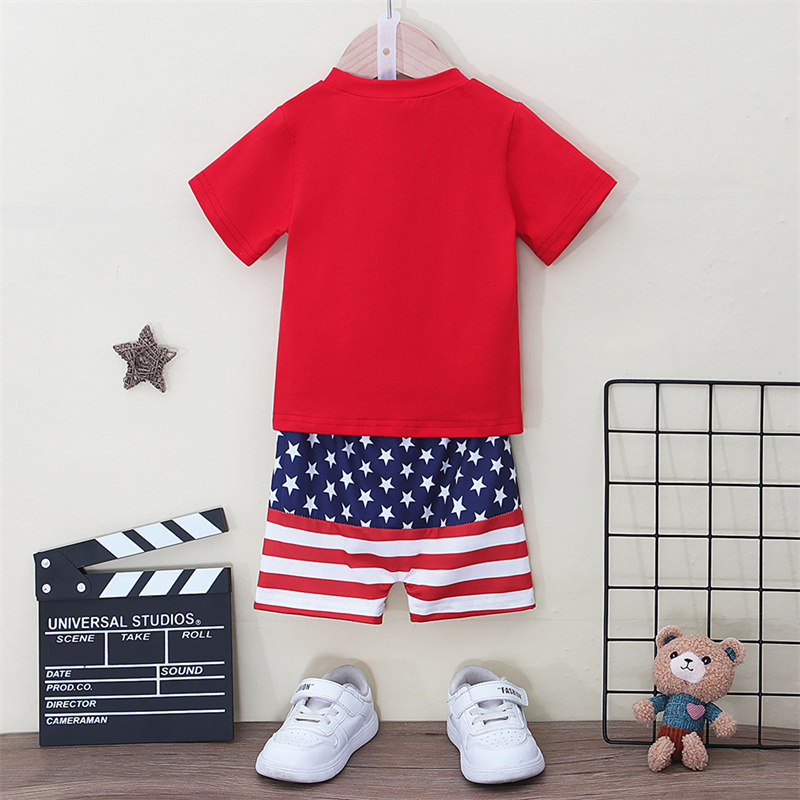 2pcs Baby Boy American Independence Day Red T-shirt with Pant Set