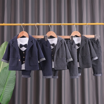 3pcs Baby Boy Plaid Suit Vest Set