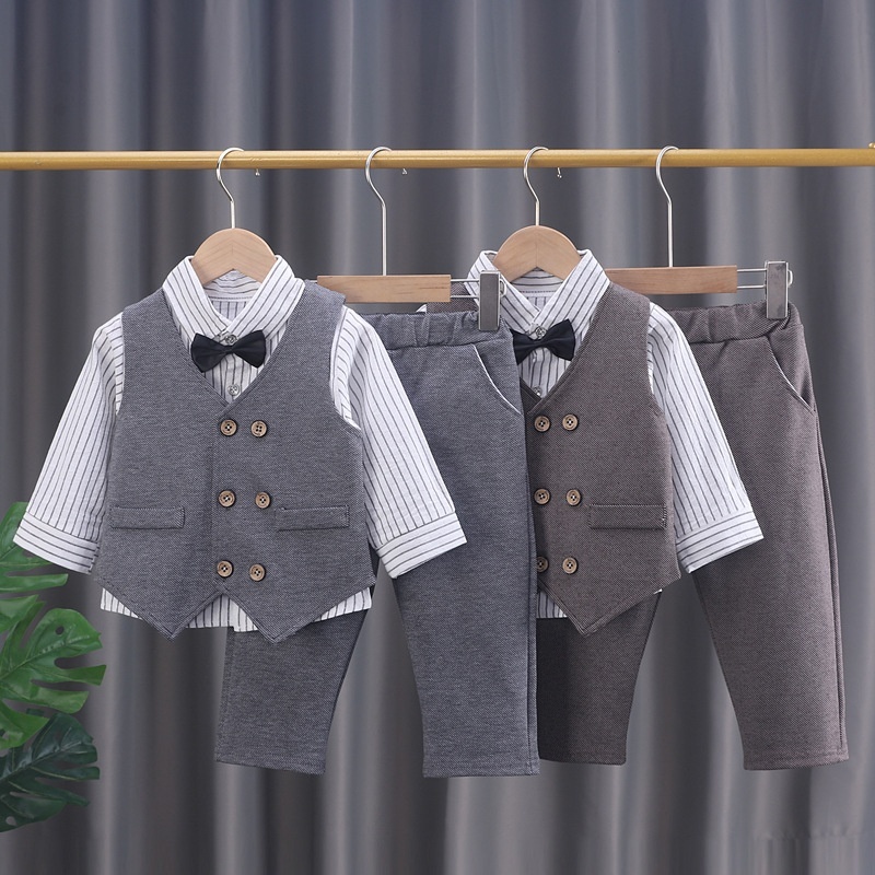 3pcs Baby Boy Bow Tie Vest Suit