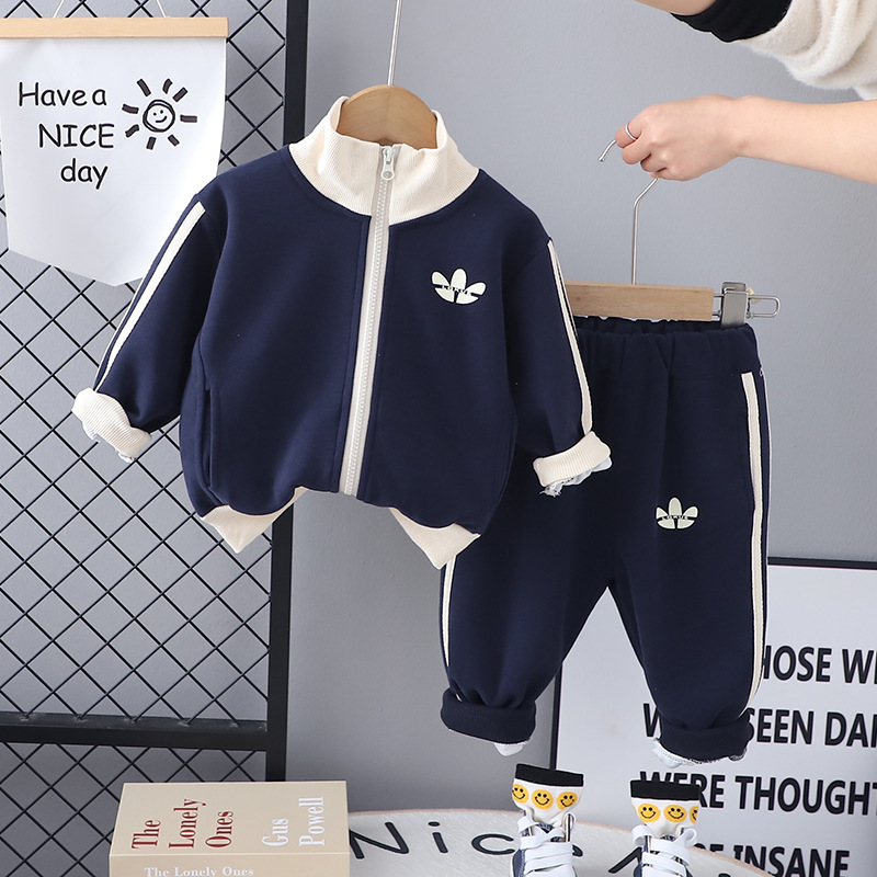 2pcs Baby Boy Cardigan Zip Casual Long Sleeve Set