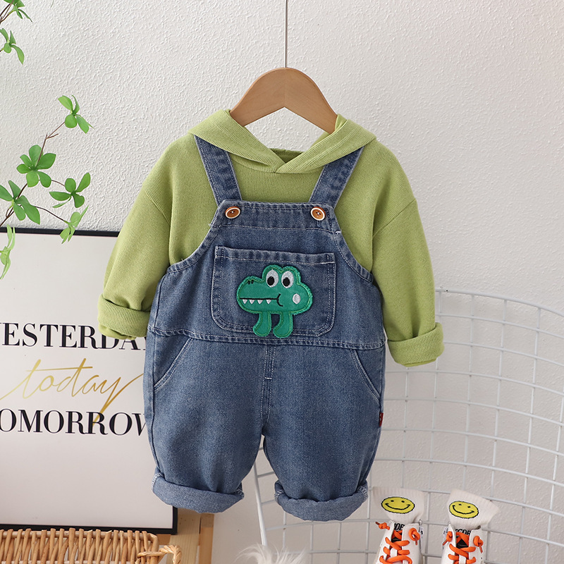 2pcs Baby Boy Hooded Sweatshirt Bib Pants Set