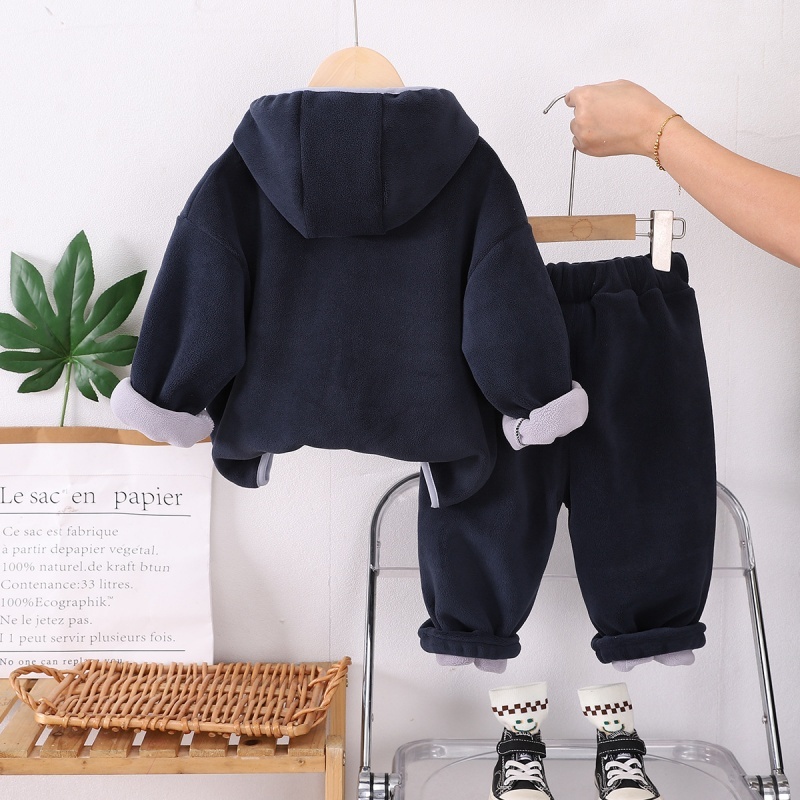 2pcs Baby Boy Padded Hooded Sweatshirt Set