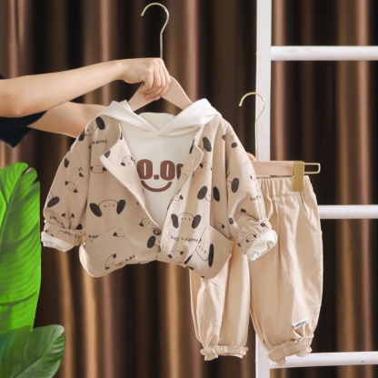3pcs Baby Boy Puppy Sweatshirt Set