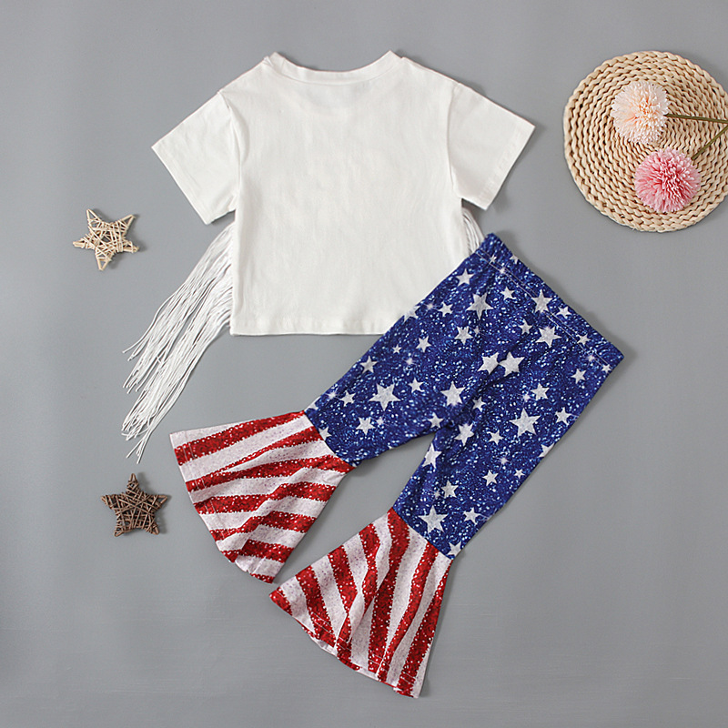 2pcs Baby Girl American Independence Day Letters T-shirt with Flared pants Set