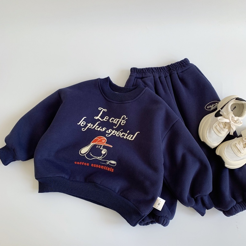 2pcs Baby Boy Digital Sports Alphabet Puppy Sweatshirt + Casual Trousers Set