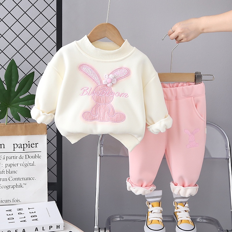 2pcs Baby Girl Bunny Padded Casual Set