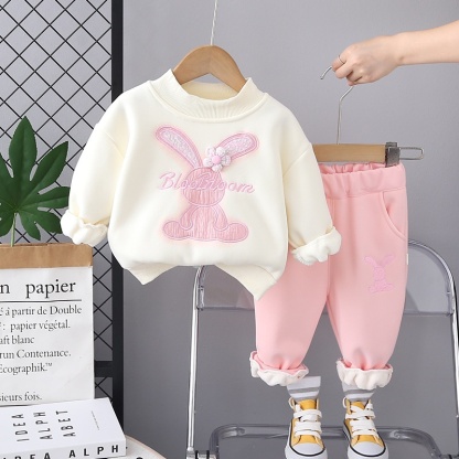 2pcs Baby Girl Bunny Padded Casual Set