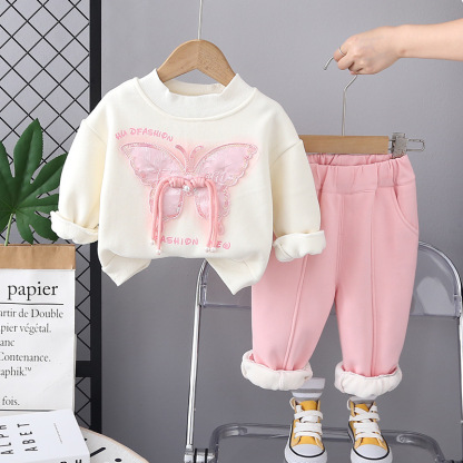 2pcs Baby Girl Bow Tie Padded Long Sleeve Set