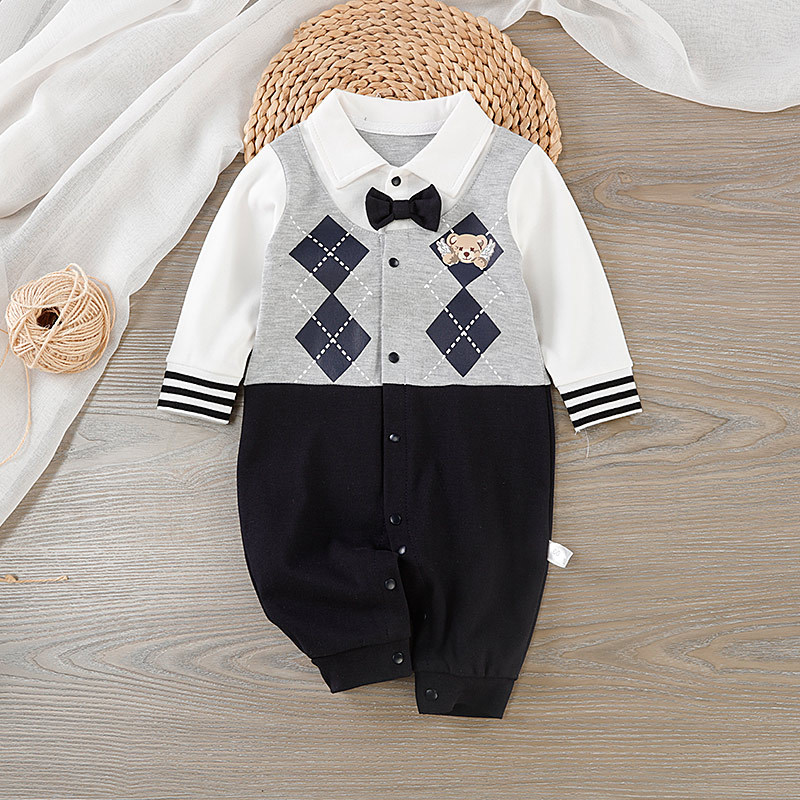 Baby Boy Cute Bear Bow Tie Romper