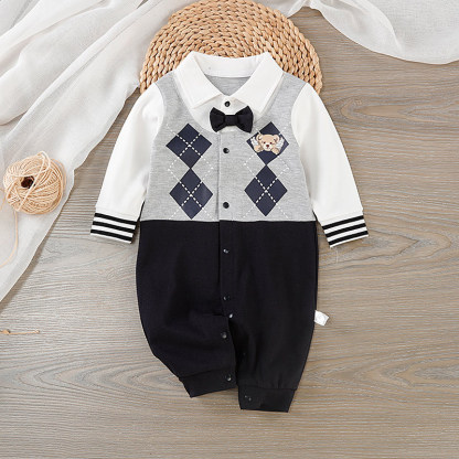 Baby Boy Cute Bear Bow Tie Romper