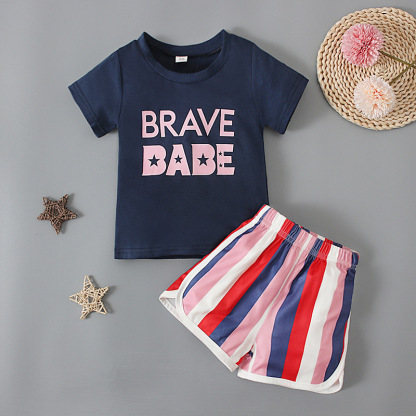 2pcs Baby Boy/Girl American Independence Day Streaks T-shirt with Pant Set