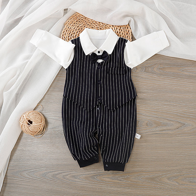 Baby Boy Striped Bow Tie Romper