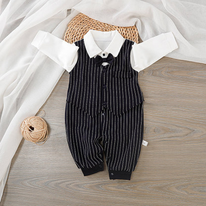 Baby Boy Striped Bow Tie Romper