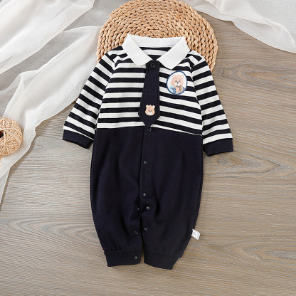 Baby Boy Striped Tie Bear Romper