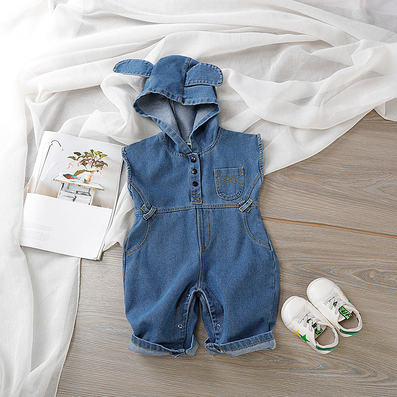 Baby Boy Cute Hooded Jeans Romper