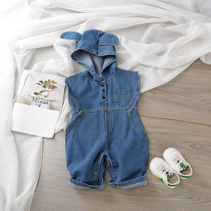 Baby Boy Cute Hooded Jeans Romper
