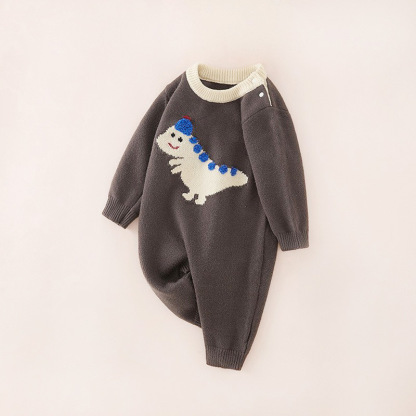 Baby Boy Cartoon Dinosaur Knitted Romper