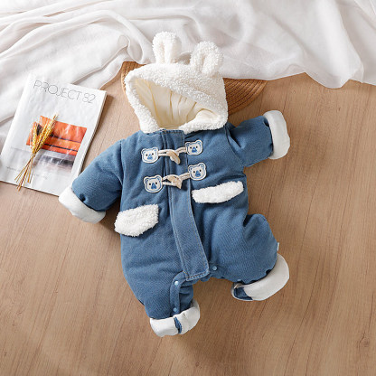 Baby Girl/Boy Hooded Padded Thickened Cowboy Bear Romper