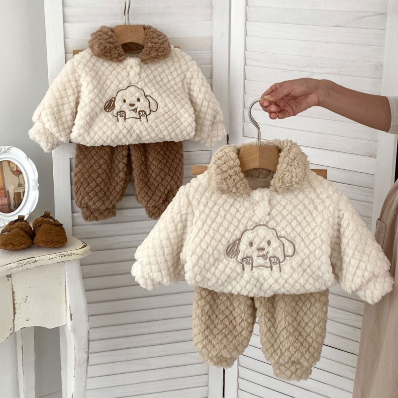 2Pcs Baby Girl/Boy Padded Set Cartoon Embroidery Pullover Sweatshirt Set