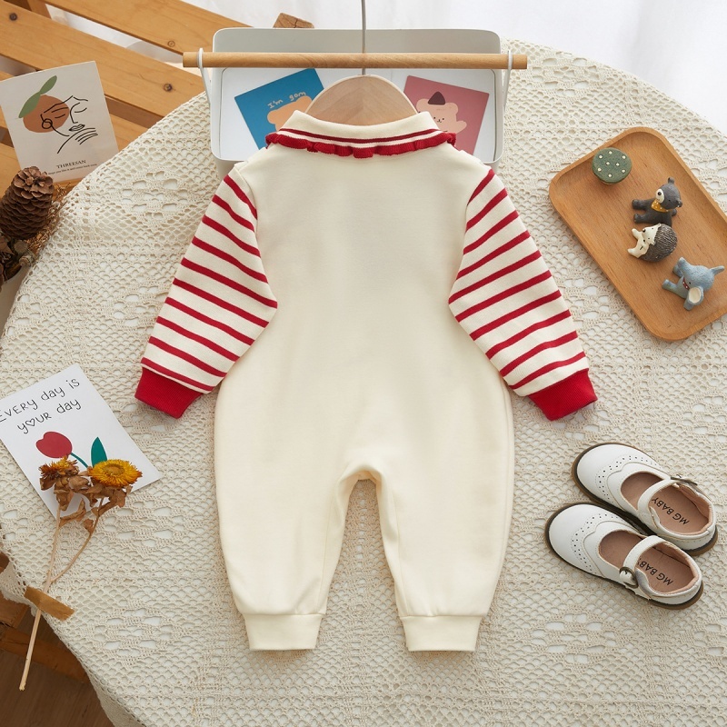 Baby Girl Mushroom Bunny Lapel Stripe False Two Piece Romper