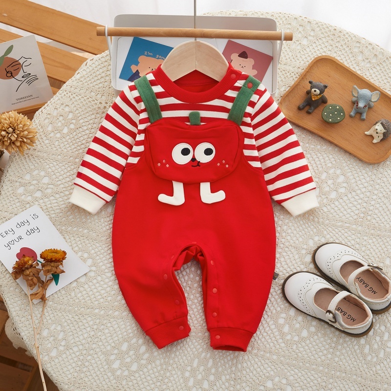 Baby Girl Striped Red Fruit Romper