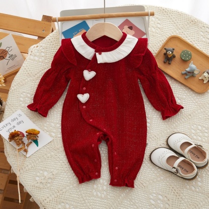 Baby Girl Red Velvet Heart Romper