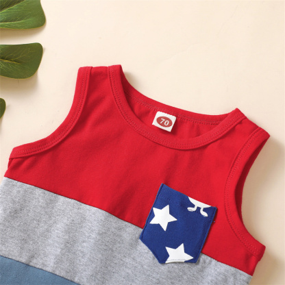 2pcs Baby Boy/Girl American Independence Day Color combination Sleeveless T-shirt with Pant Set