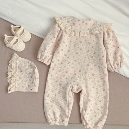 Baby Girl Lace Flap Lapel Choker Hooded Romper