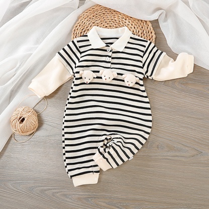 Baby Girl/Boy Cartoon Stripe Lapel Romper