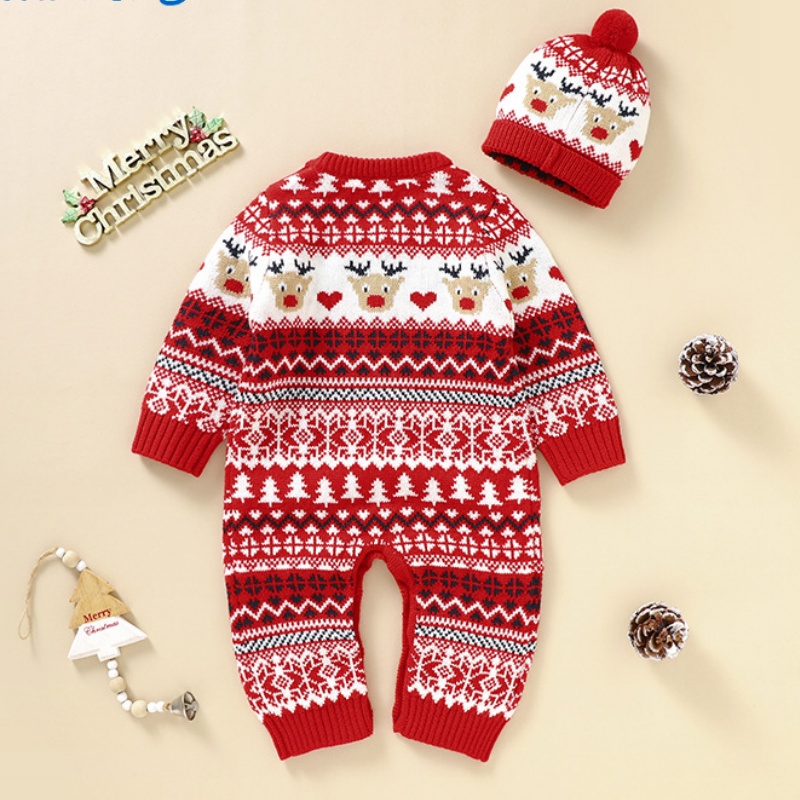 Baby Girl/Boy Christmas Elk Romper With Hat