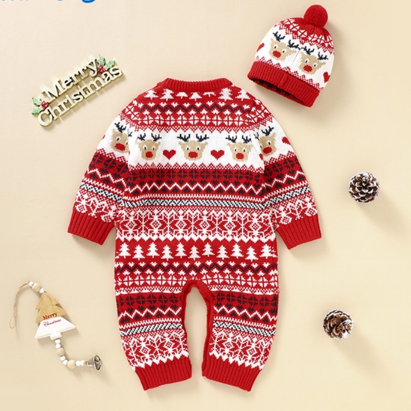 Baby Girl/Boy Christmas Elk Romper With Hat