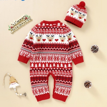 Baby Girl/Boy Christmas Elk Romper With Hat
