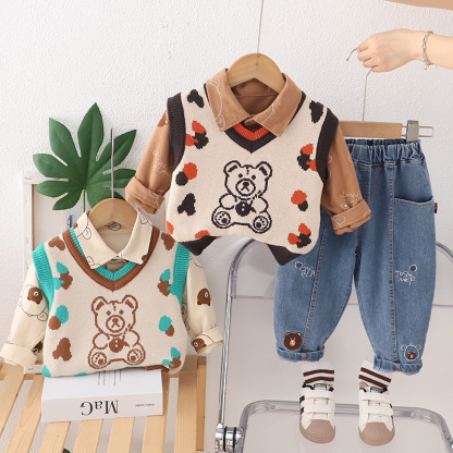 3pcs Baby Girl/Boy Bear Sweater Shirt Set