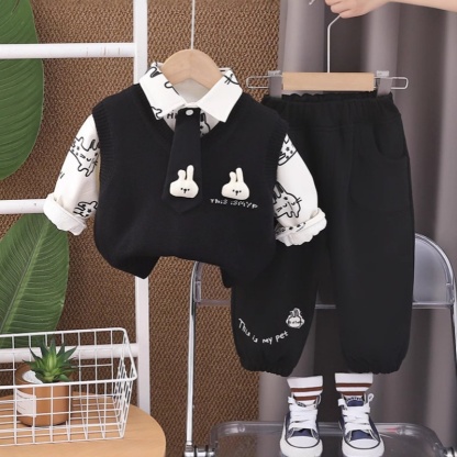 3pcs Baby Girl/Boy Cute Cartoon Thickened Sweater Vest Set