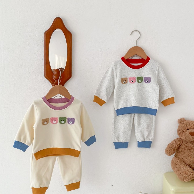 2pcs Baby Girl/Boy Four Colours Bear Casual Sweatshirt Long Sleeve Set