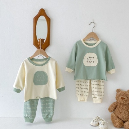 2pcs Baby Girl/Boy Cartoon Bear Sweatshirt Letter Long Sleeve Set