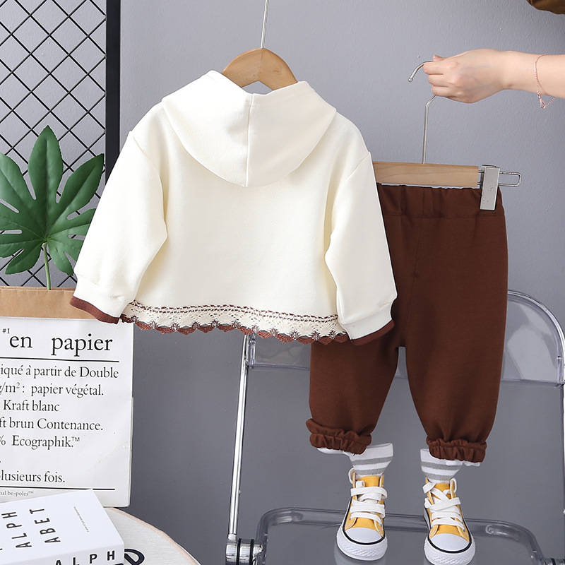 2pcs Baby Girl Hooded Cartoon Bear Sweatshirt Long Sleeve Set