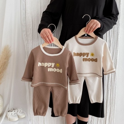 2pcs Baby Girl/Boy WaffleLetter Long Sleeve Set