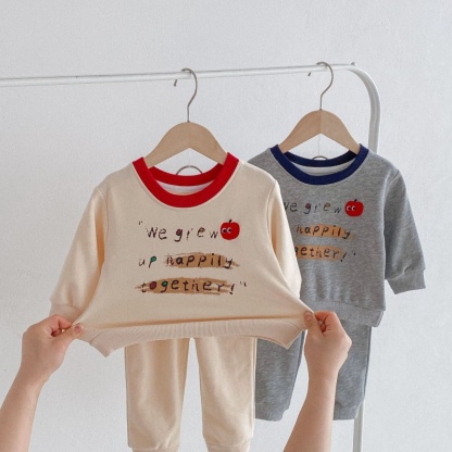 2pcs Baby Girl/Boy Apple Letters Long Sleeve Set