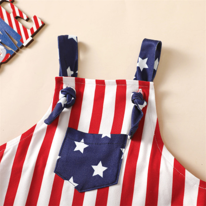 Baby Girl American Independence Day Red Striped Pocket Stars Bodysuit