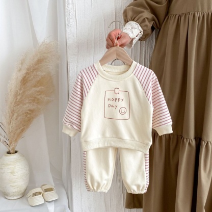 2pcs Baby Girl/Boy Streak Happy Day Sweatshirt Long Sleeve Set