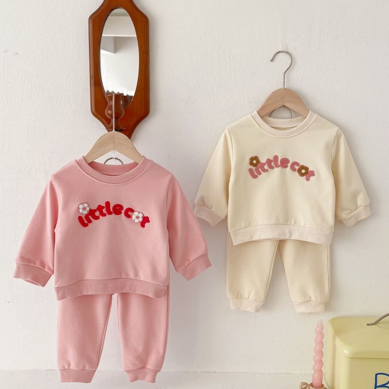 2pcs Baby Girl Flower Letters Long Sleeve Set