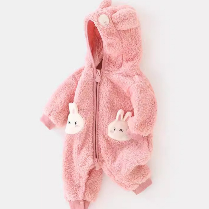 Baby Girl Padded and Thickened Cute Bunny Zip Romper