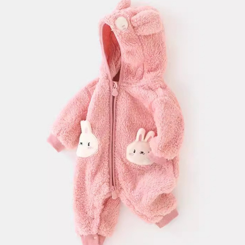 Baby Girl Padded and Thickened Cute Bunny Zip Romper