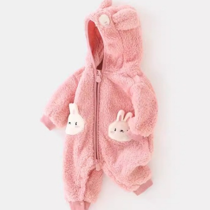 Baby Girl Padded and Thickened Cute Bunny Zip Romper