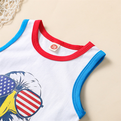 2pcs Baby Boy/Girl Independence Day Eagle Print Sleeveless T-shirt with Pant Set